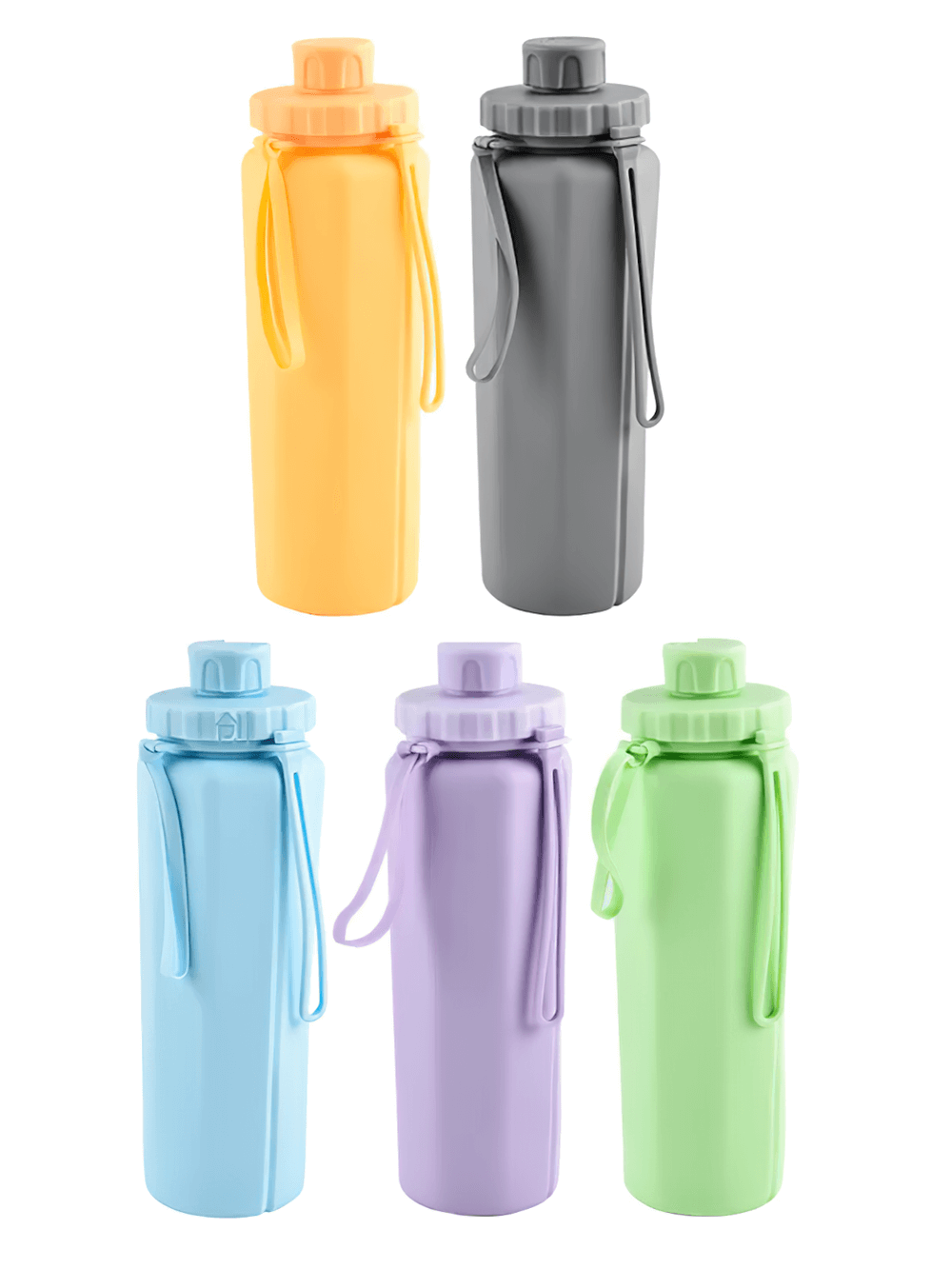 Colorful Portable Collapsible Bottle for Travel and Gym - SF3490 with leakproof lids and foldable design for outdoor adventures.
